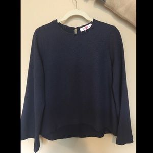Blue textured bell sleeved top